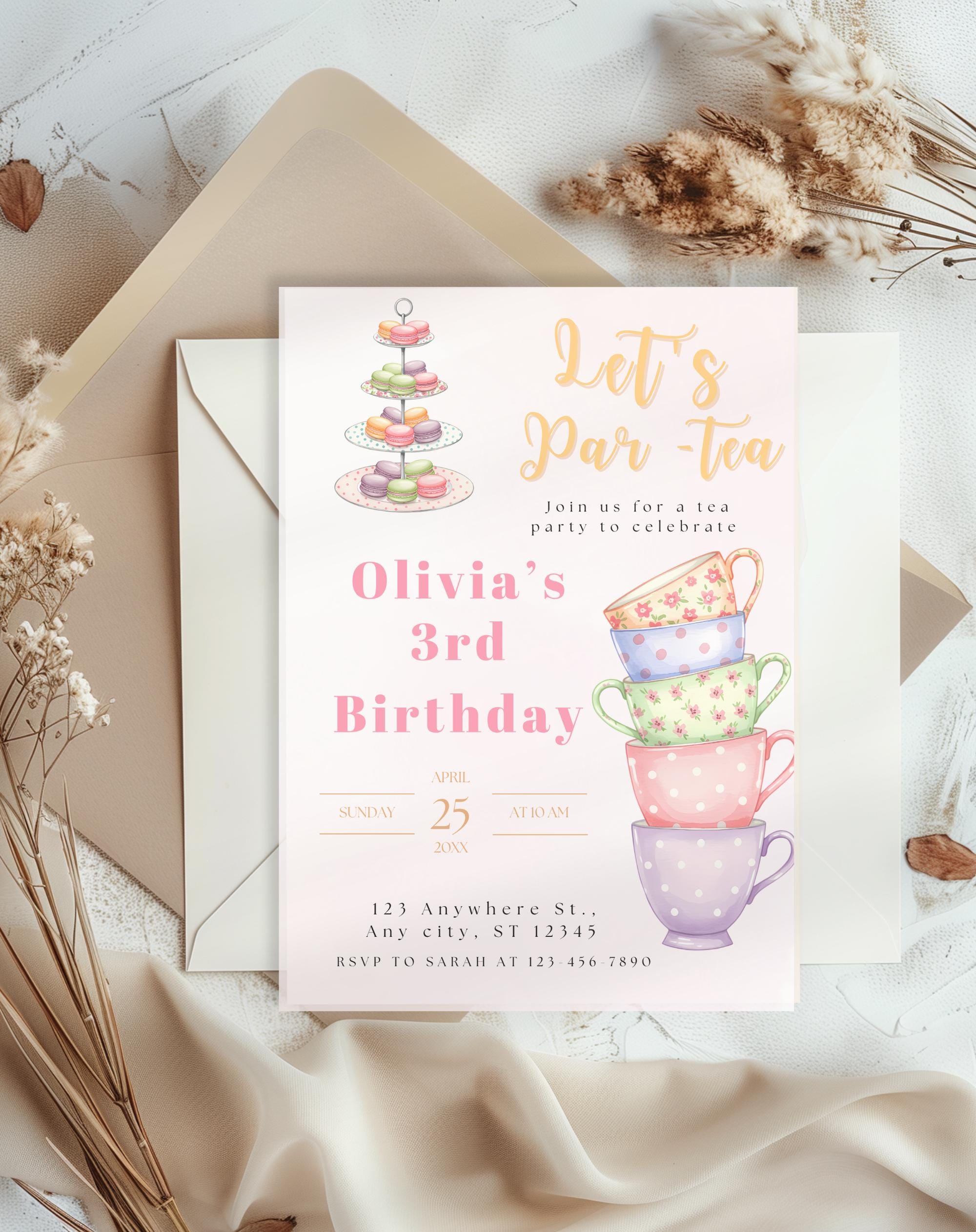 Tea Cups Tea Party Birthday Invitation
