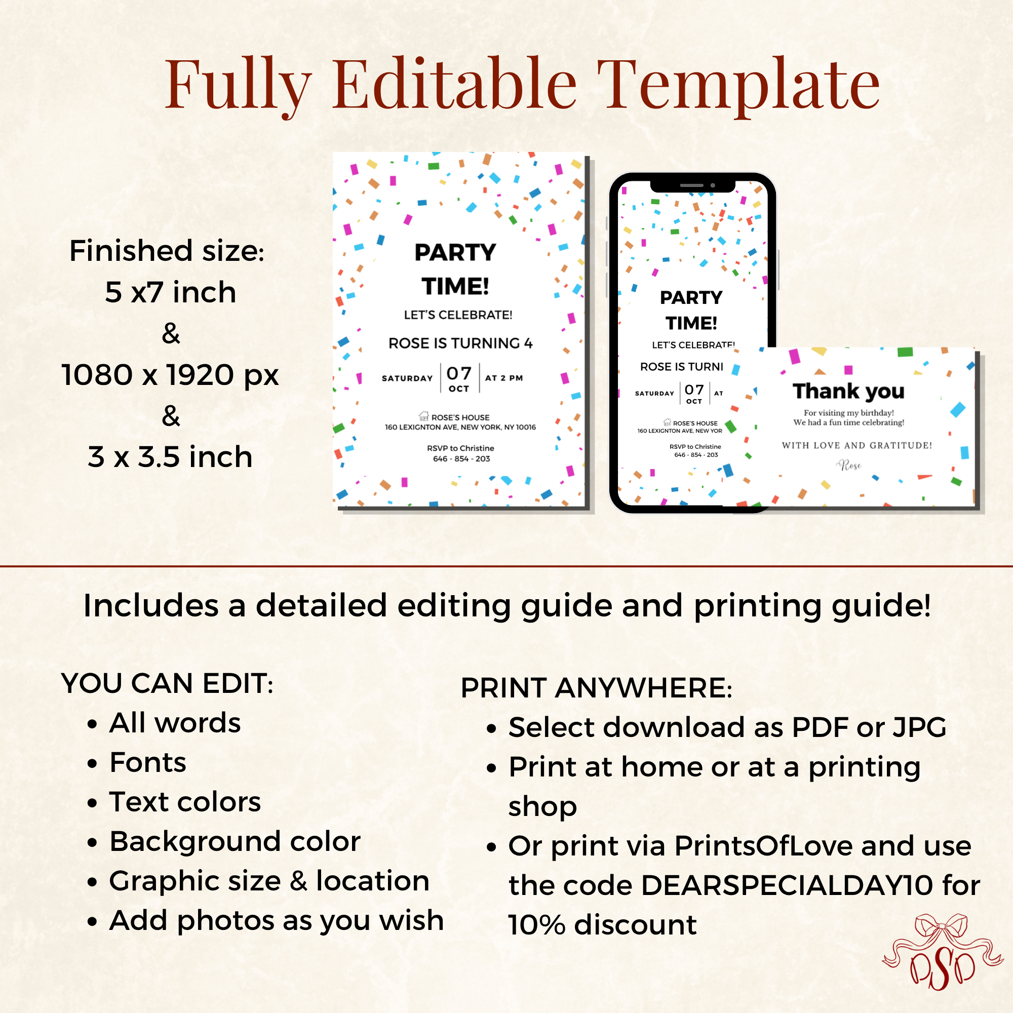 Confetti Colorful 4th Birthday Invitation - additional gallery view