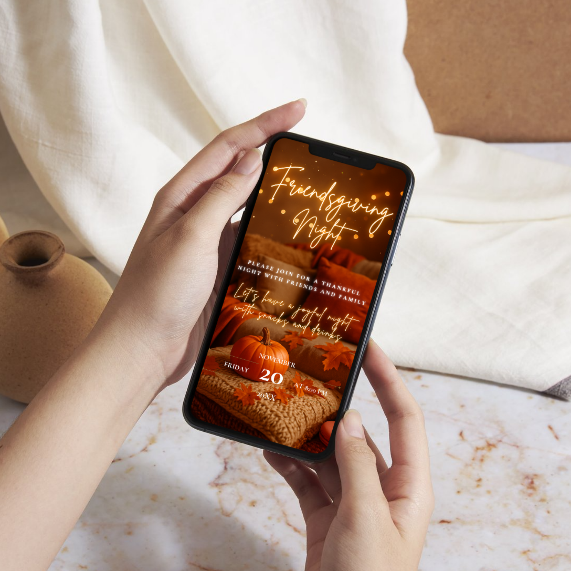 Cozy Friendsgiving Thanksgiving Invitation Animated Video - editable digital template