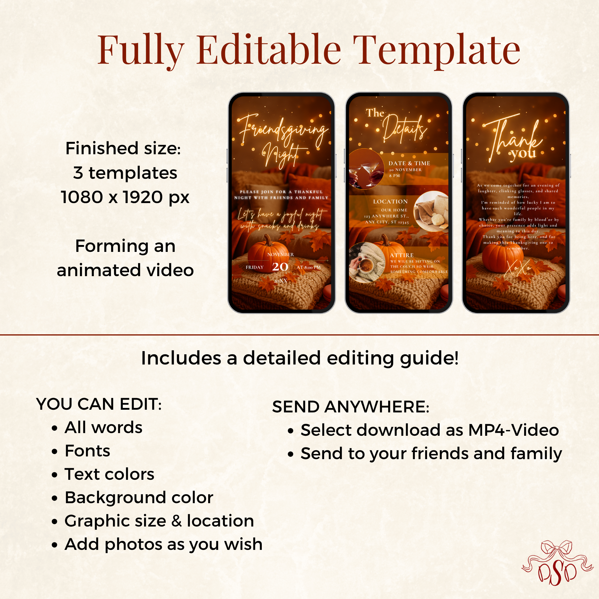 Cozy Friendsgiving Thanksgiving Invitation Animated Video - printable design detail