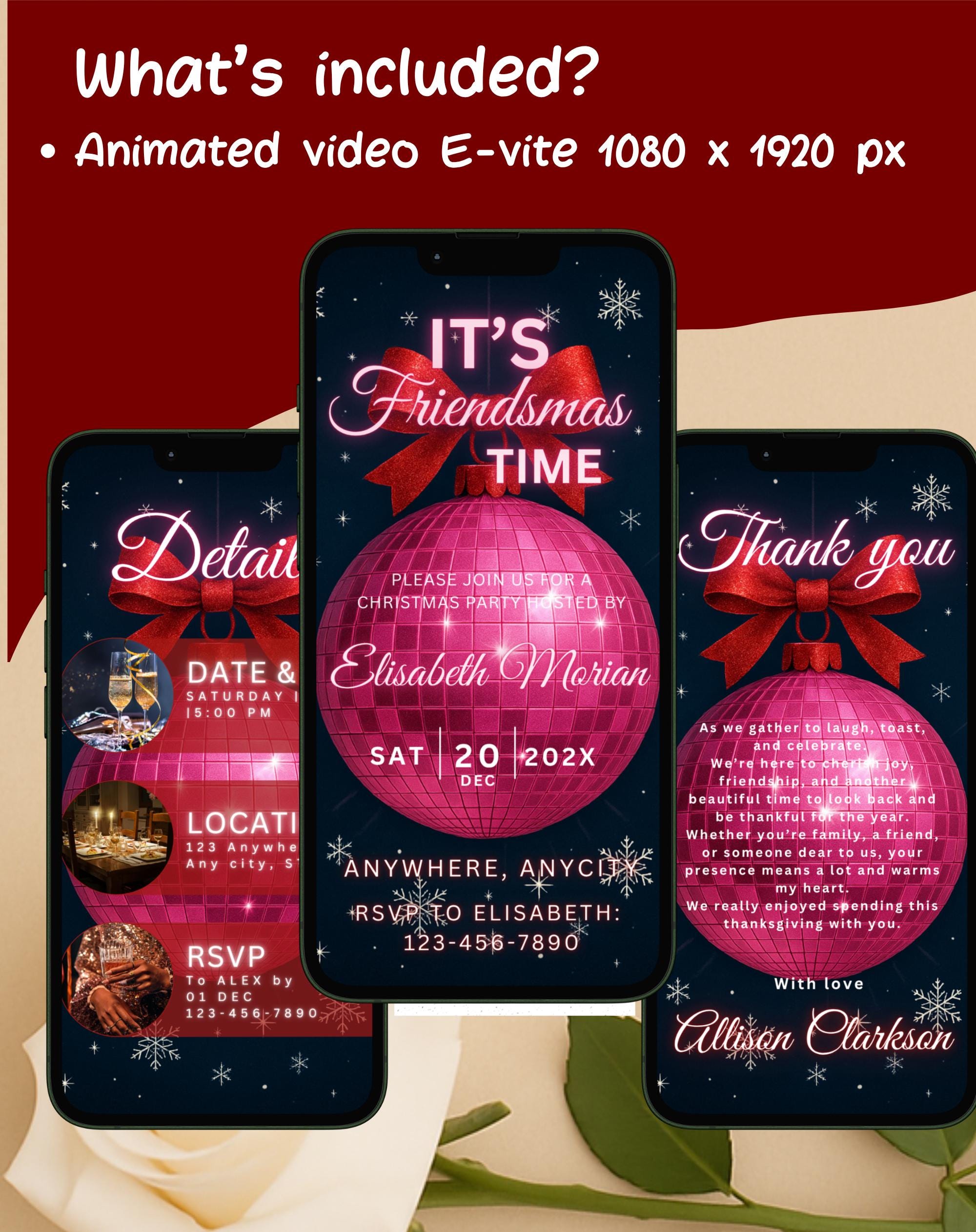 Friendsmas Pink Disco Ball Christmas Party Invitation (E-vite)