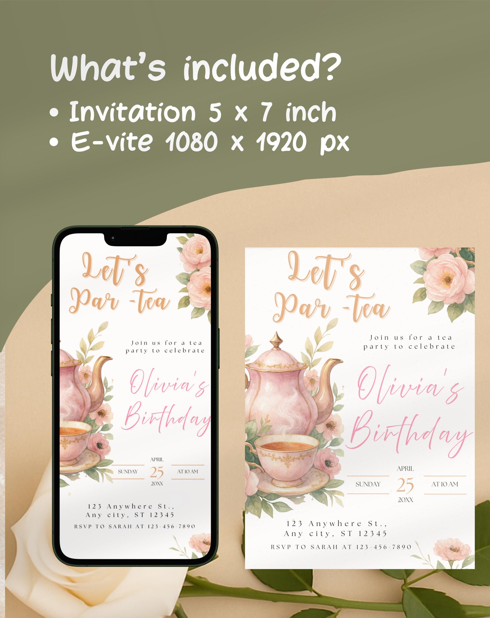 Watercolor Floral Tea Party Birthday Invitation