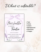 Lavender Bow Birthday Party Invitation
