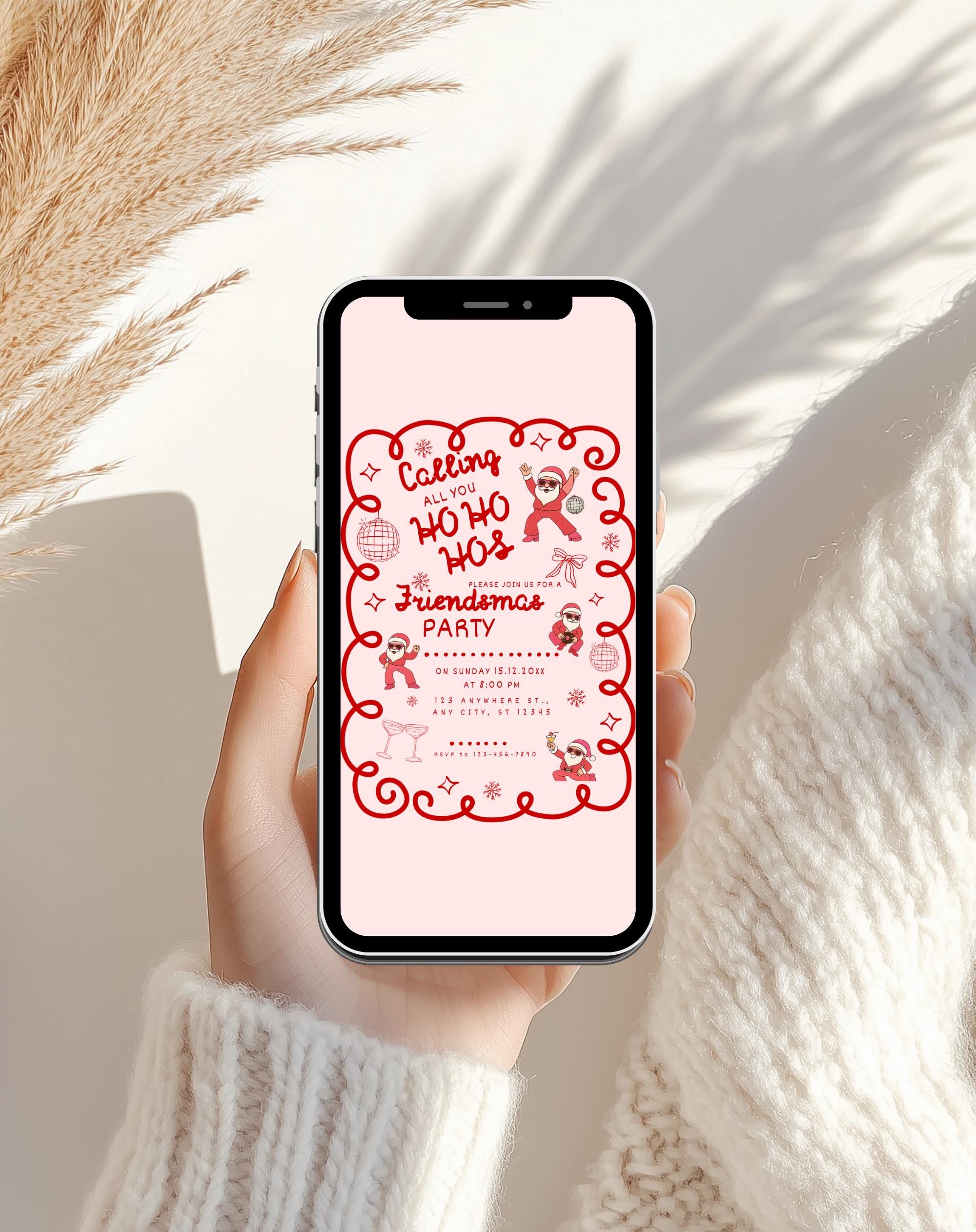 Christmas Pink/Red Retro Friendsmas Party Invitation (E-vite)