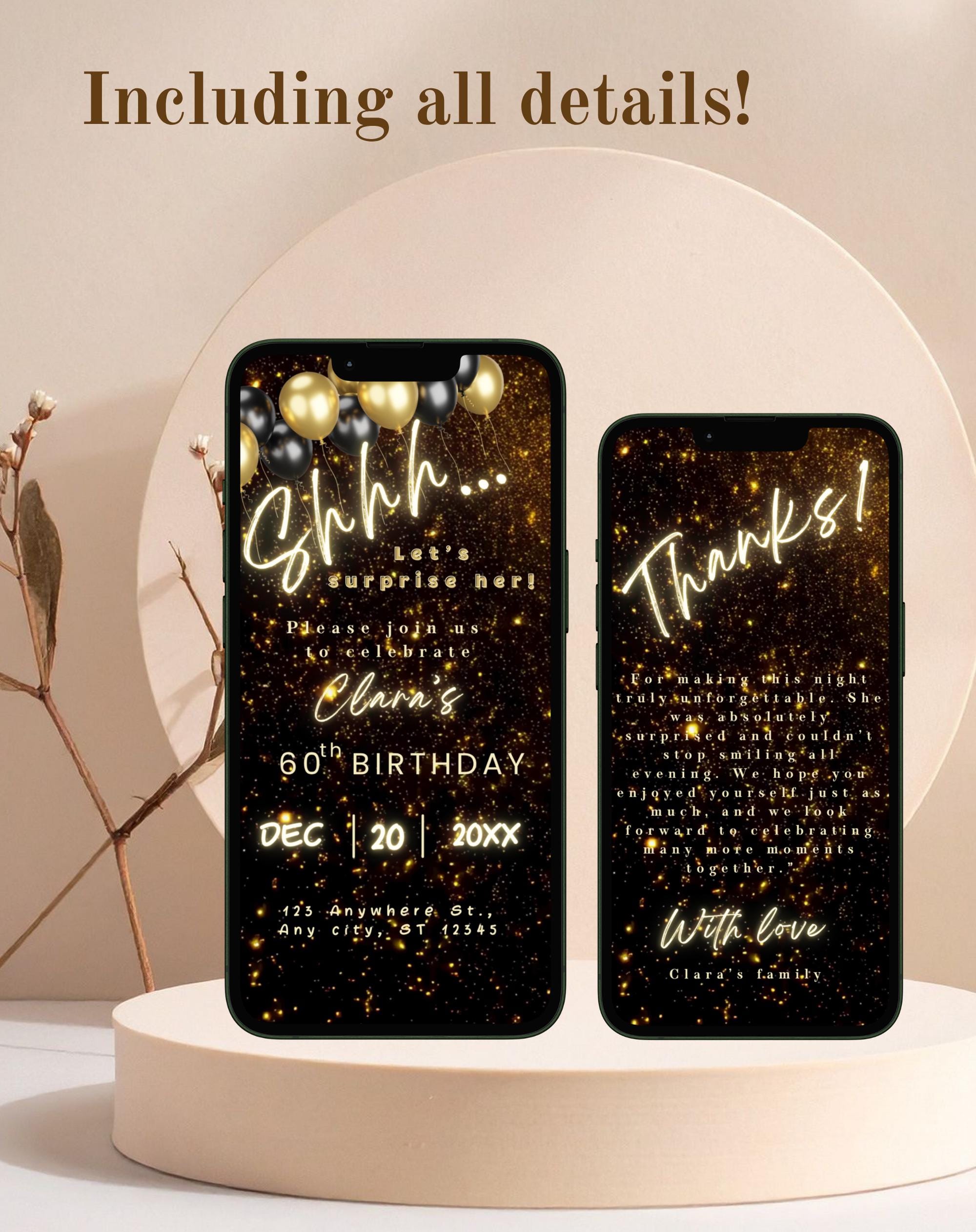 60th Black/Gold Surprise Birthday Invitation