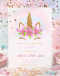 Unicorn Pink Gold Floral Birthday Invitation
