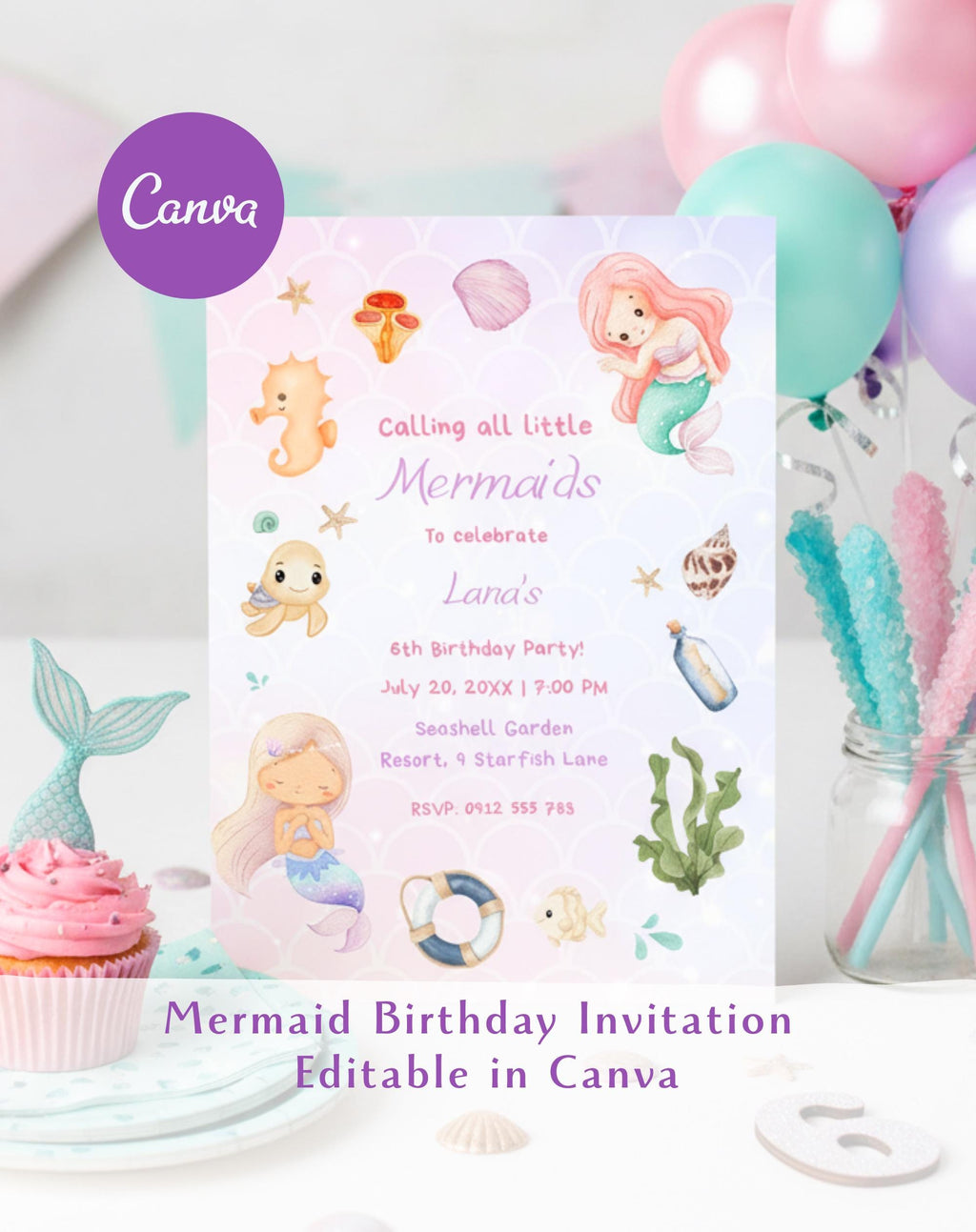 Mermaid Under the Sea Kids Invitation
