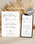 Minimalist Black and White Birthday Dinner Invitation