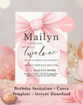 Pink Bow with Ribbon Birthday Party Invitation