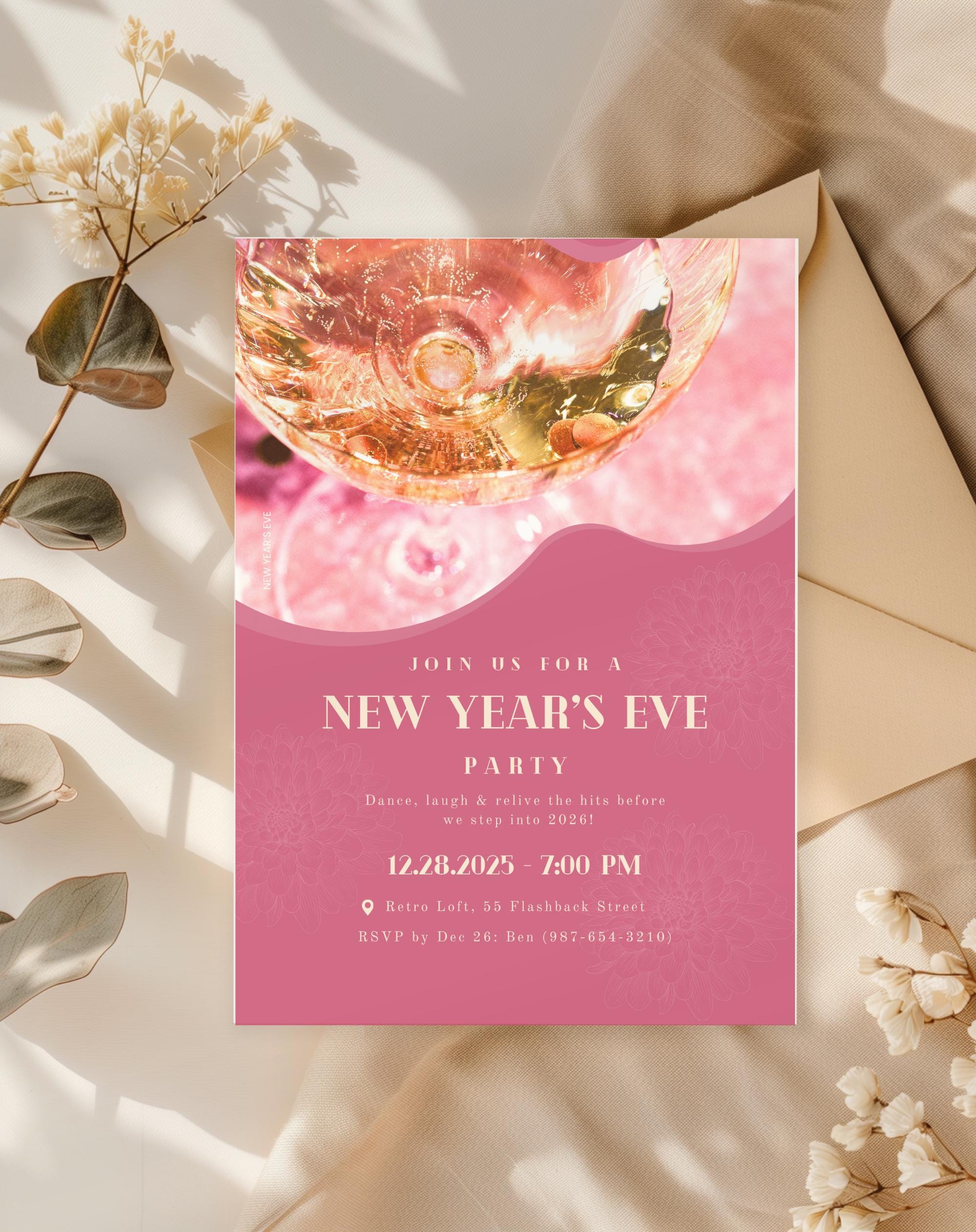 Pink Champagne New Year’s Eve Invitation