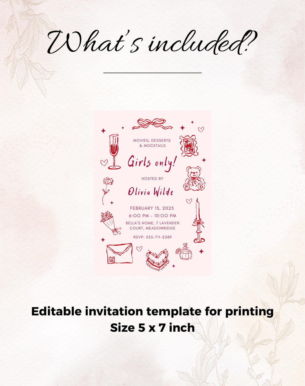 Pink Galentine Party Girls Night Invitation