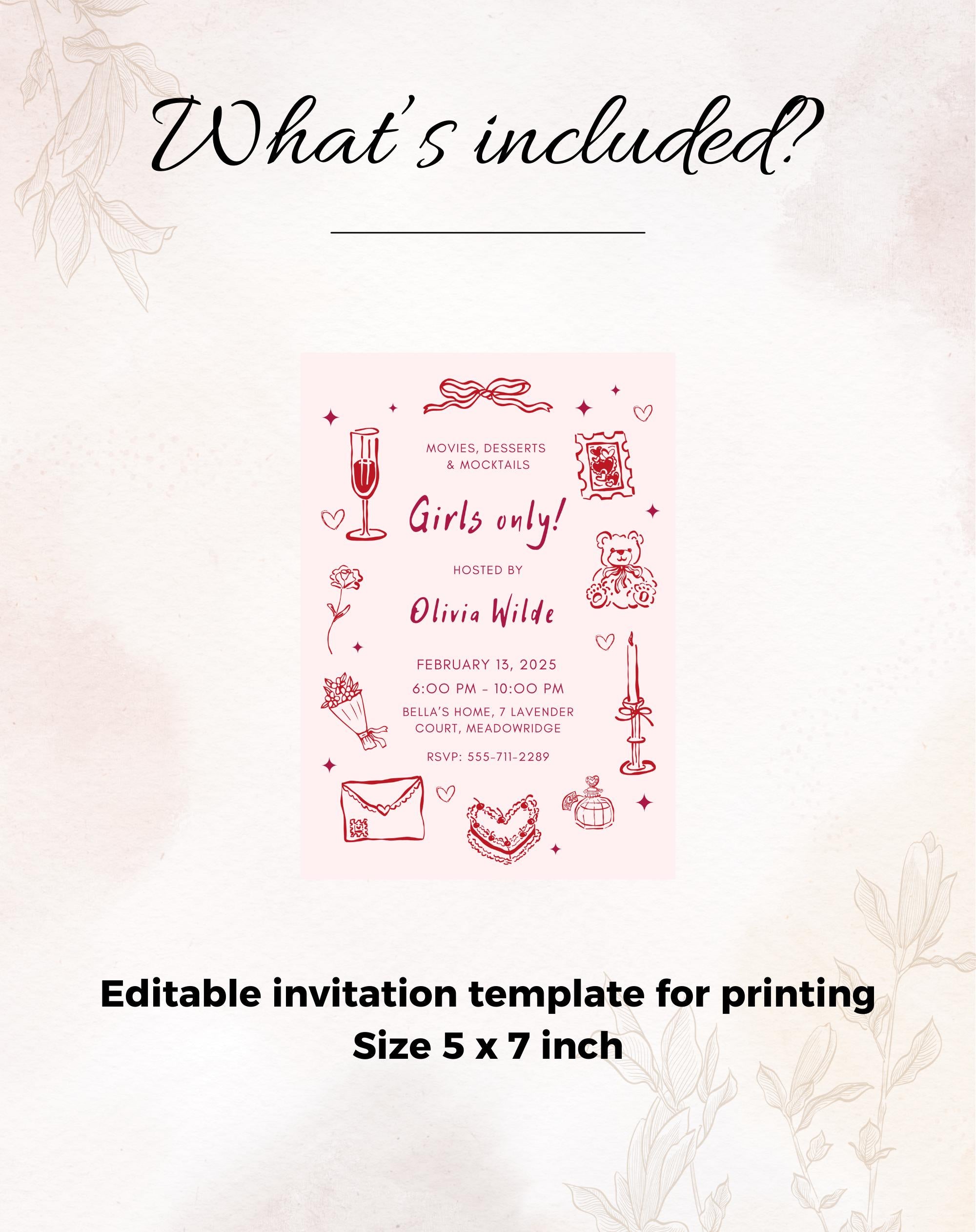 Pink Galentine Party Girls Night Invitation