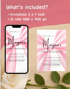 First Birthday Pink Ribbon Invitation