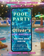 Neon Blue/Gold Pool Party Invitation (E-vite)