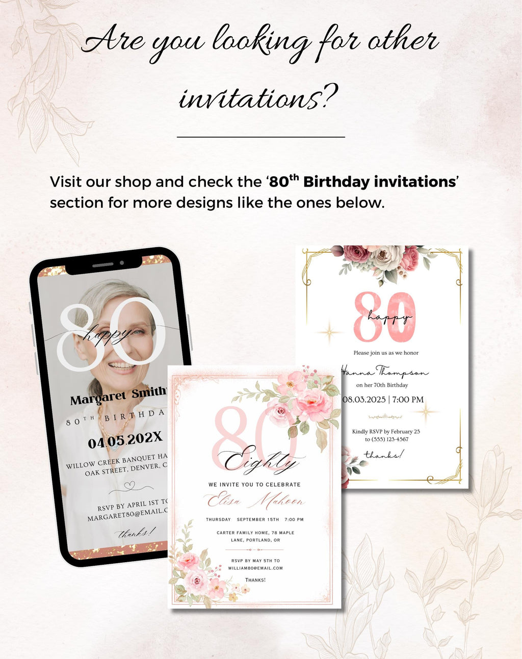 80th Black Silver Elegant Birthday Invitation