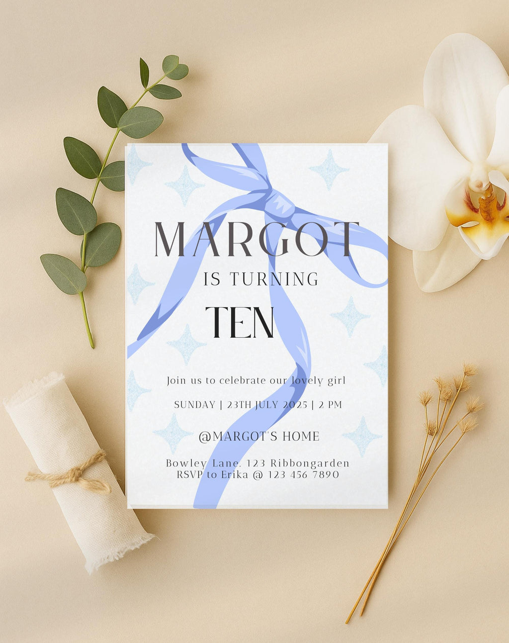 Blue Ribbon Birthday Party Invitation