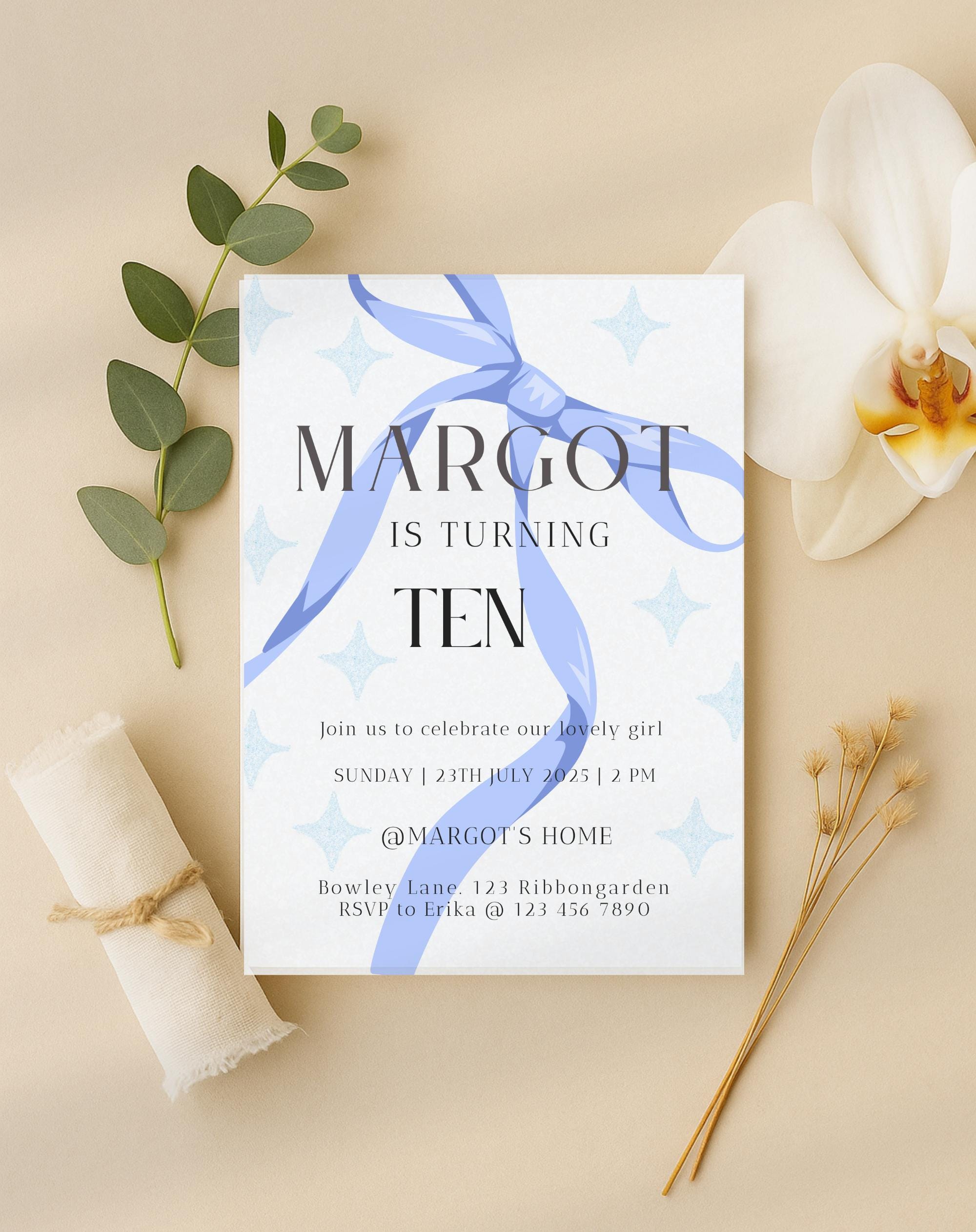 Blue Ribbon Birthday Party Invitation
