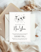 Black & White New Year Drinks Invitation