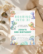 Dinosaur Colorful Pastel Birthday Invitation