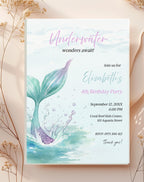 Watercolor Mermaid Underwater Birthday Invitation