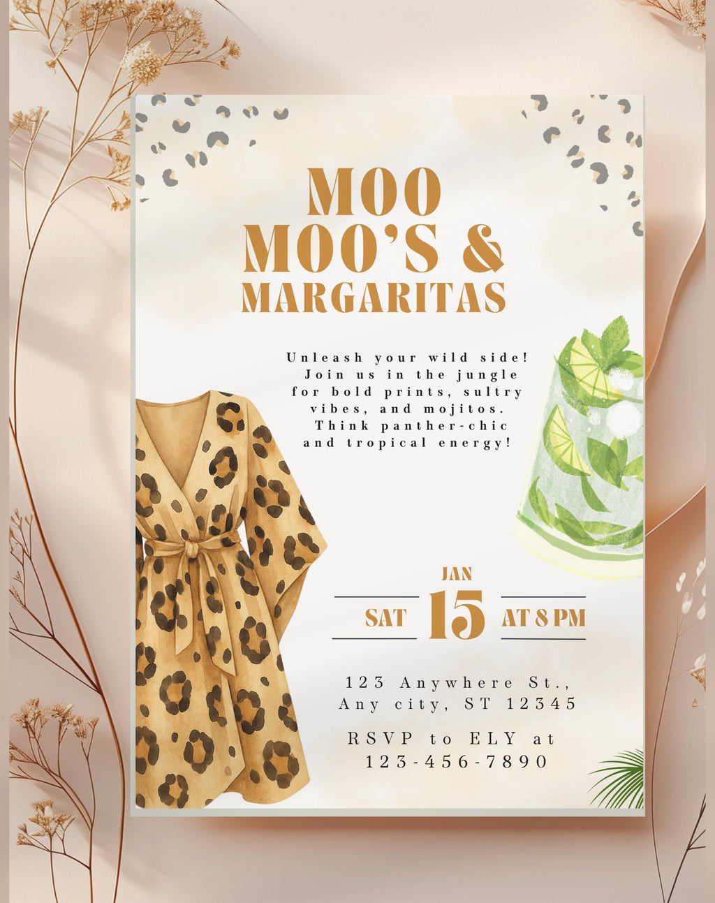 Leopard Print Girls Night Birthday Invitation