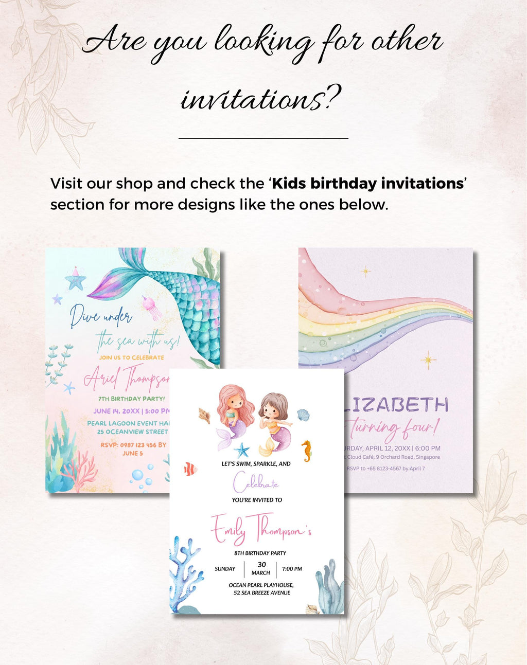 Mermaid Under the Sea Kids Invitation