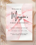First Birthday Blush Pink Bow Invitation