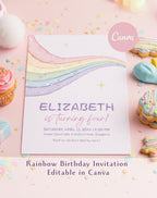 Rainbow Pastel Glitter Birthday Invitation