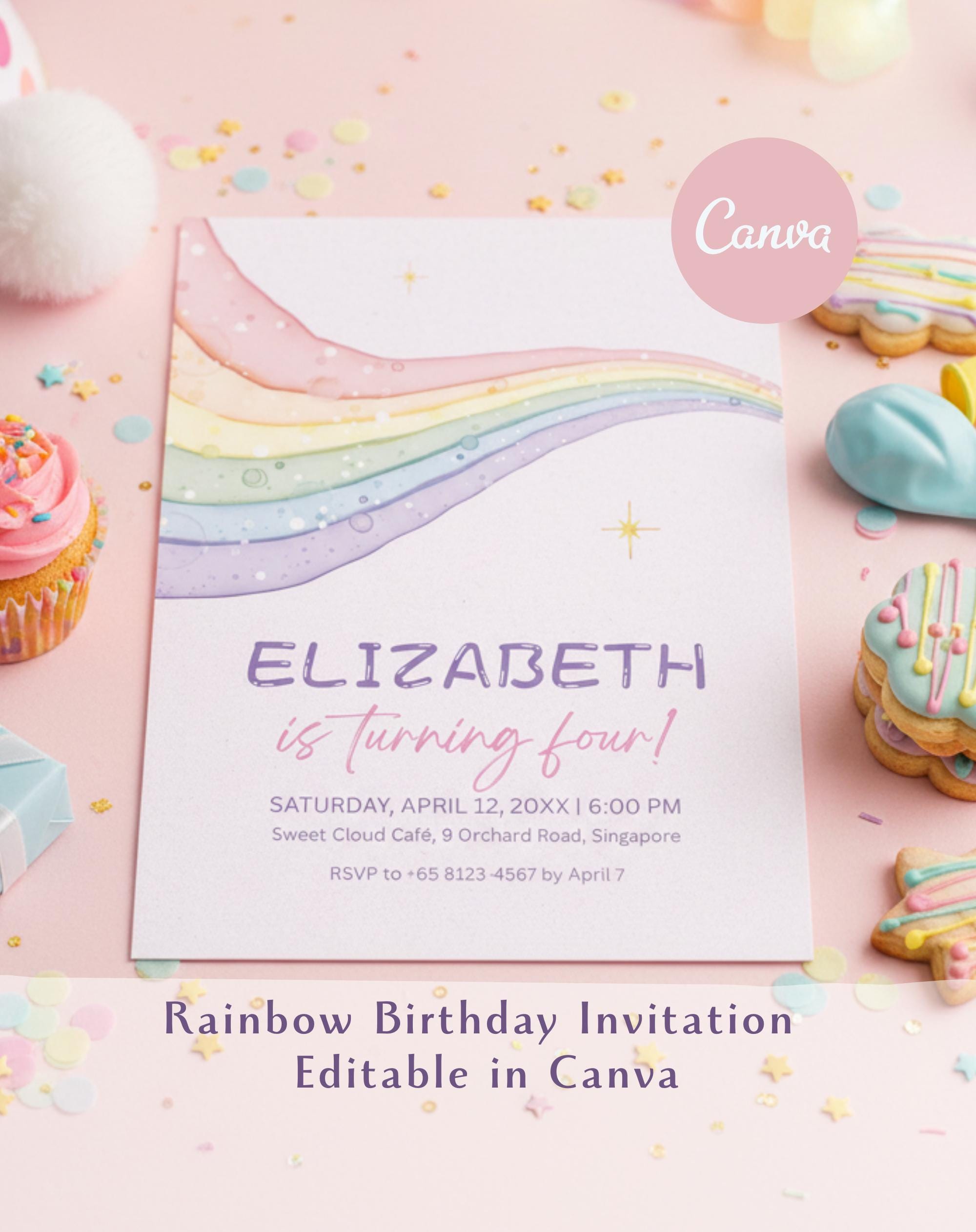 Rainbow Pastel Glitter Birthday Invitation