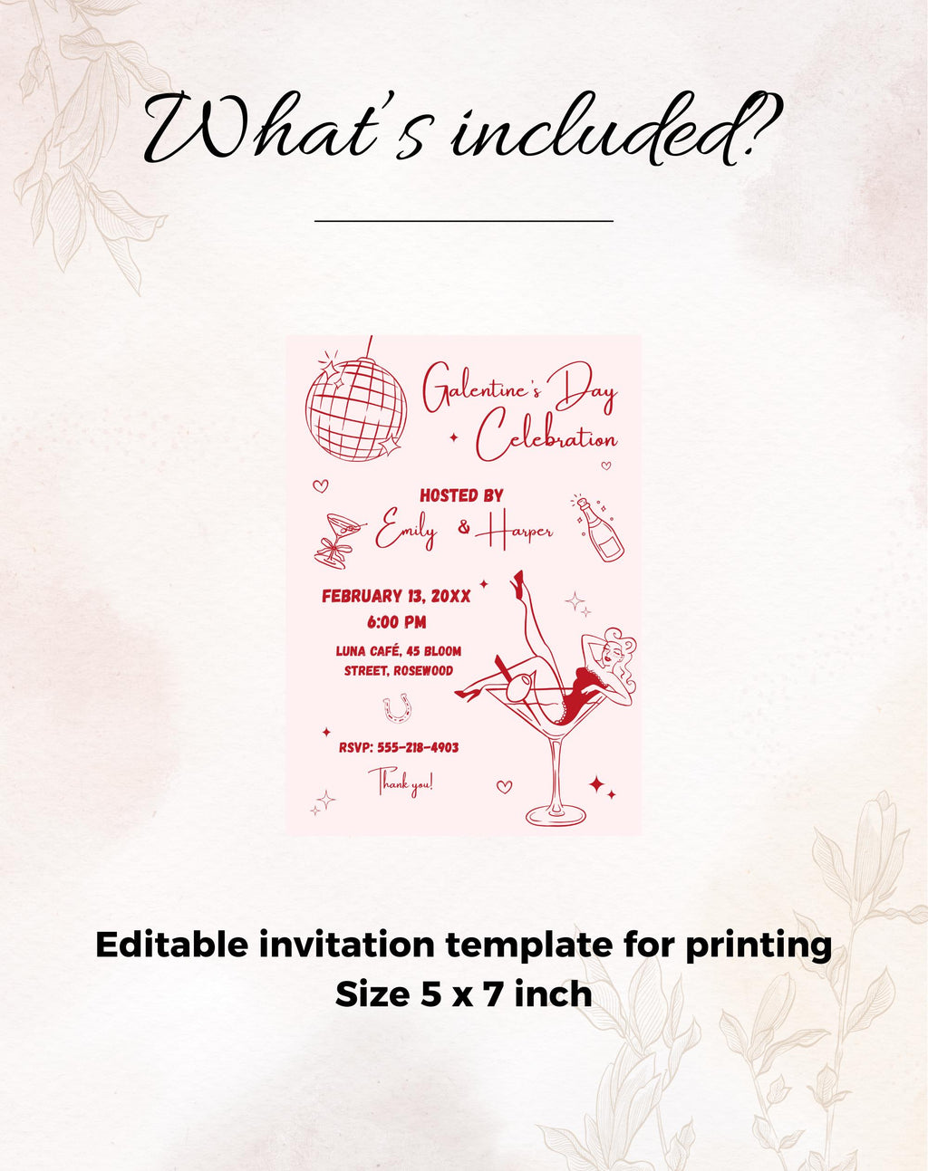 Galentine Pink Valentine Girls Night Party Invitation