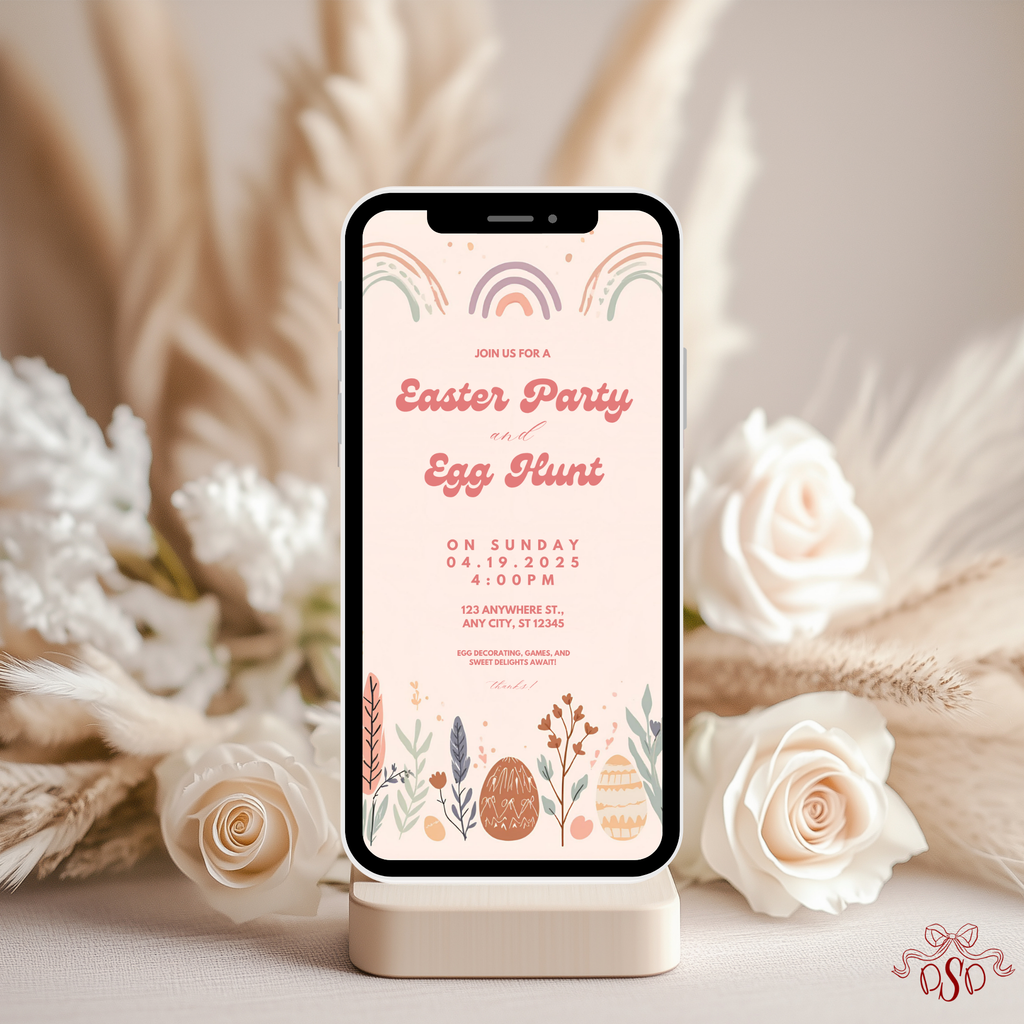 Easter Invitation Boho Pastel Egg Hunt - printable invite design detail