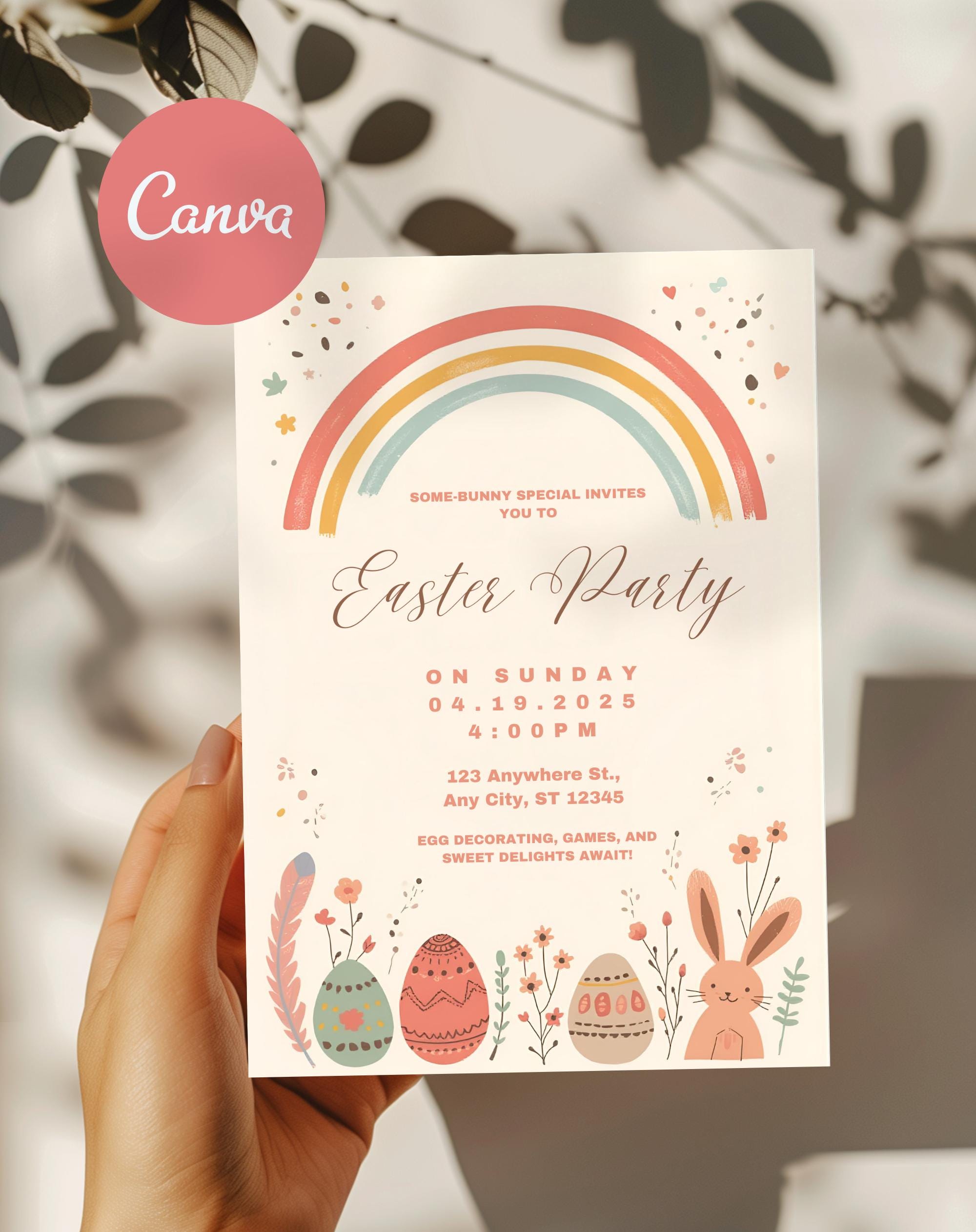 Easter Invitation Pastel Rainbow Party Invite - main design preview