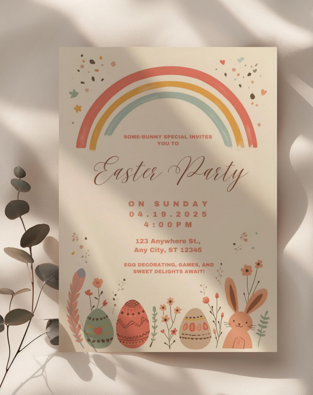 Easter Invitation Pastel Rainbow Party Invite - editable Canva template gallery image