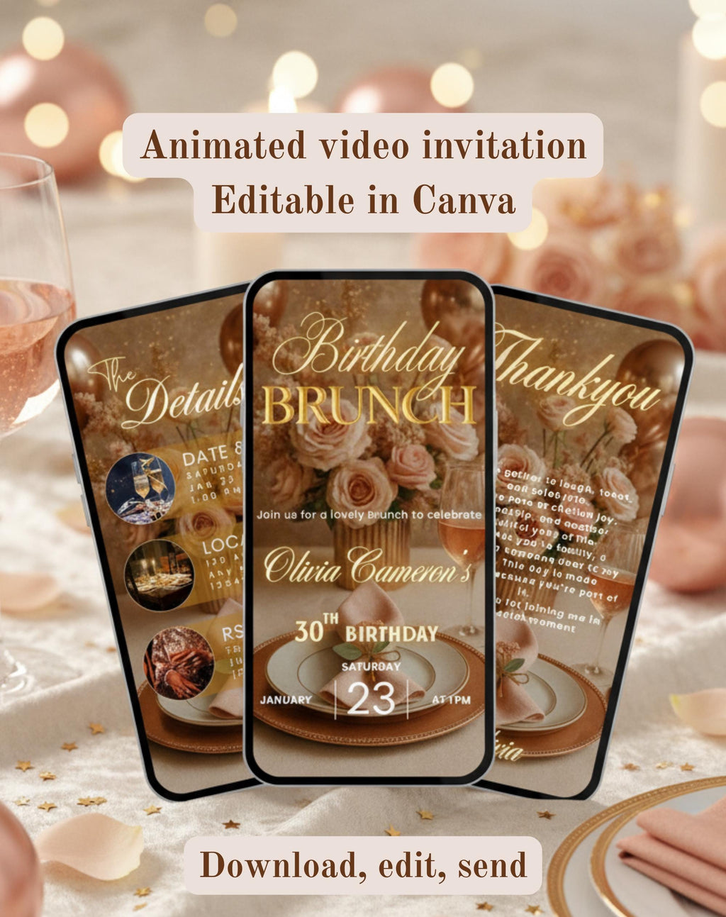 Rose Gold Birthday Brunch Invitation (E-vite)