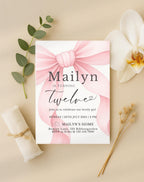 Pink Bow with Ribbon Birthday Party Invitation