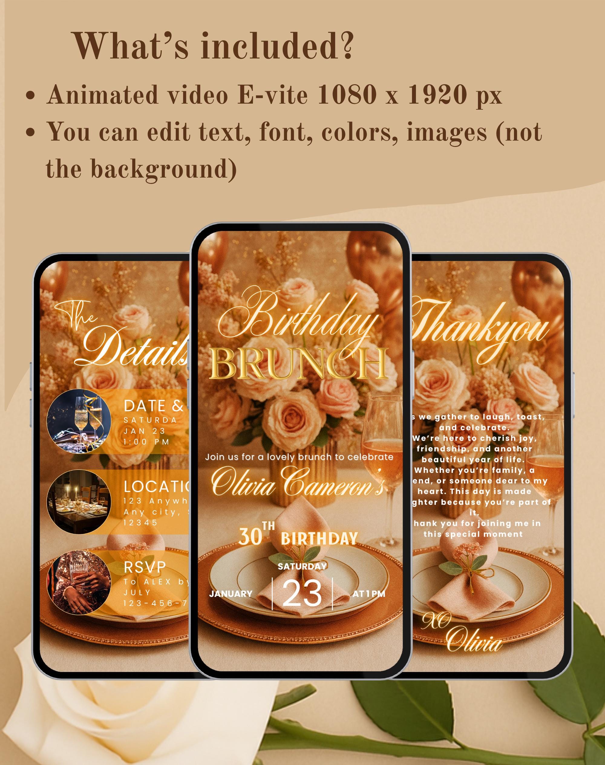 Rose Gold Birthday Brunch Invitation (E-vite)