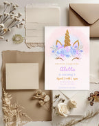 Gold Glitter Unicorn Birthday Invitation