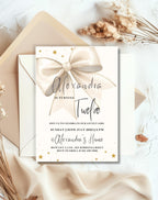 Gold Bow Satin Ribbon Birthday Invitation