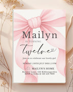 Pink Bow with Ribbon Birthday Party Invitation