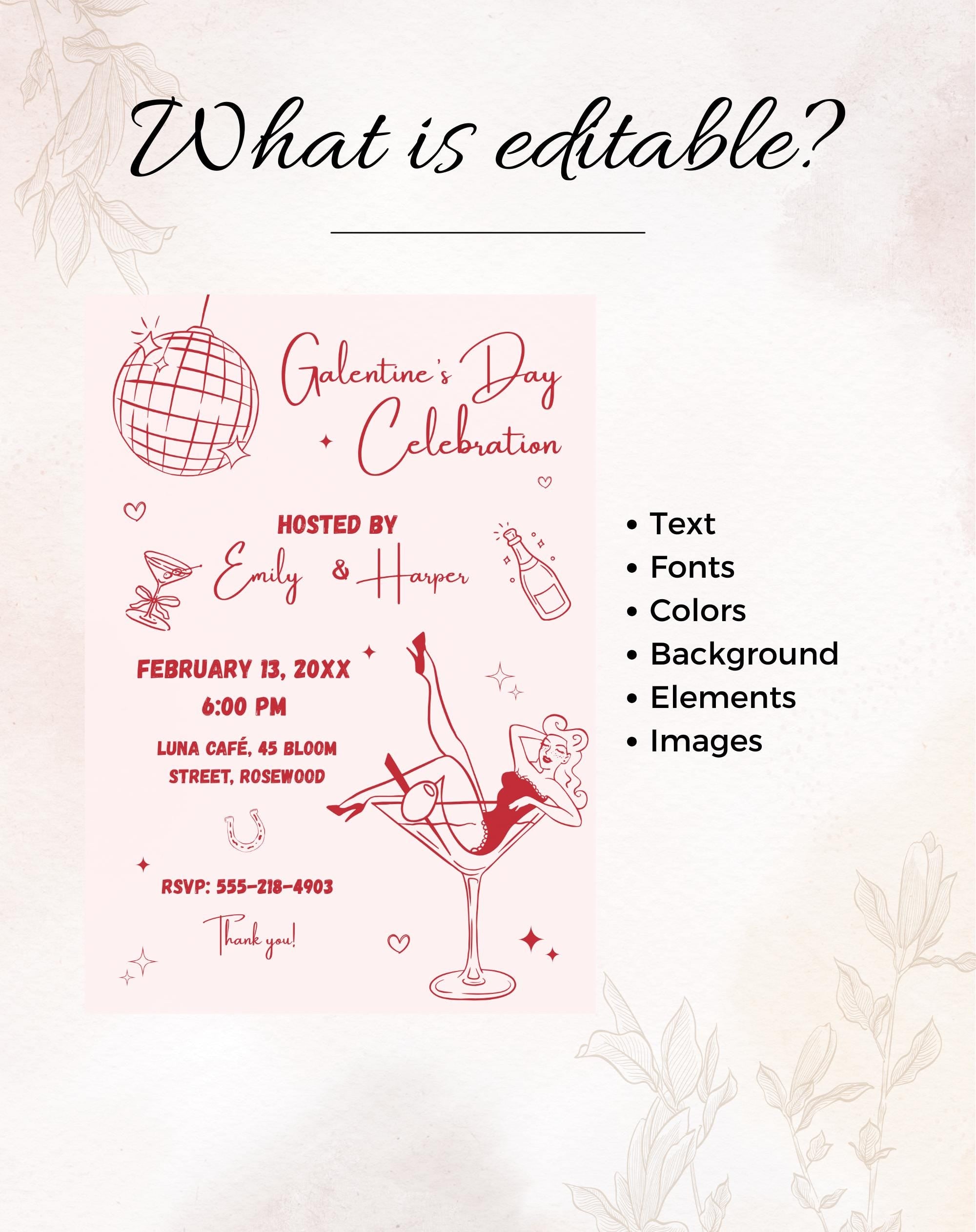 Galentine Pink Valentine Girls Night Party Invitation
