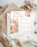Watercolor Floral Tea Party Birthday Invitation