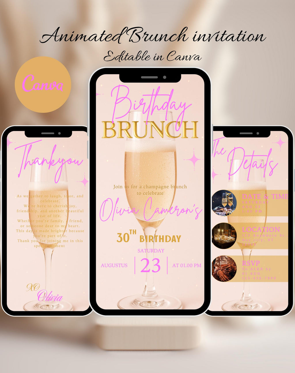 Birthday Brunch Pink and Gold Birthday Invitation