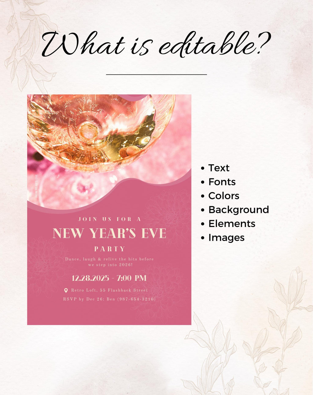 Pink Champagne New Year’s Eve Invitation