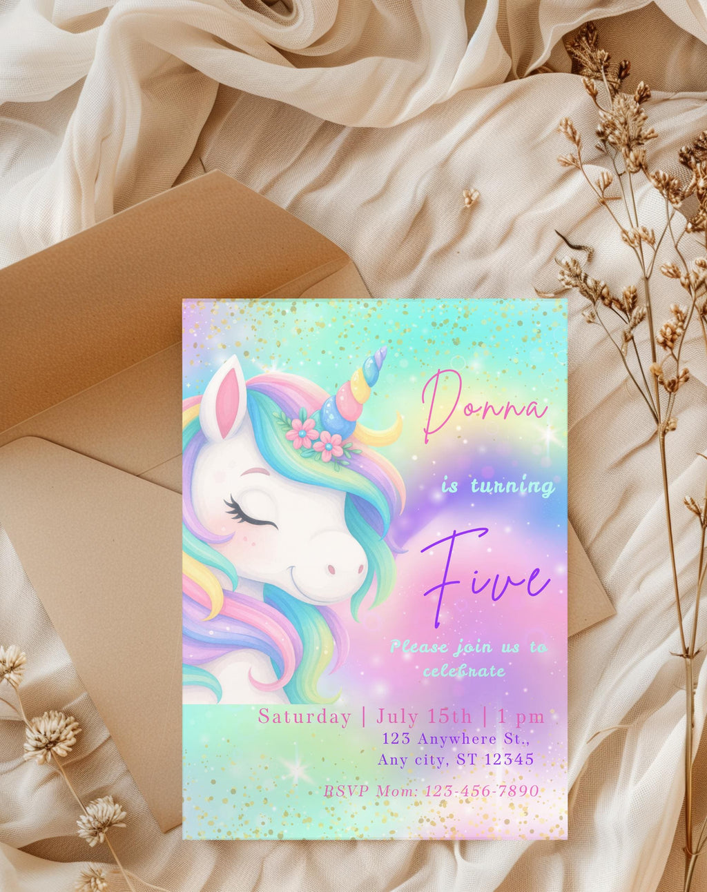 Unicorn Sparkle Rainbow Birthday Invitation