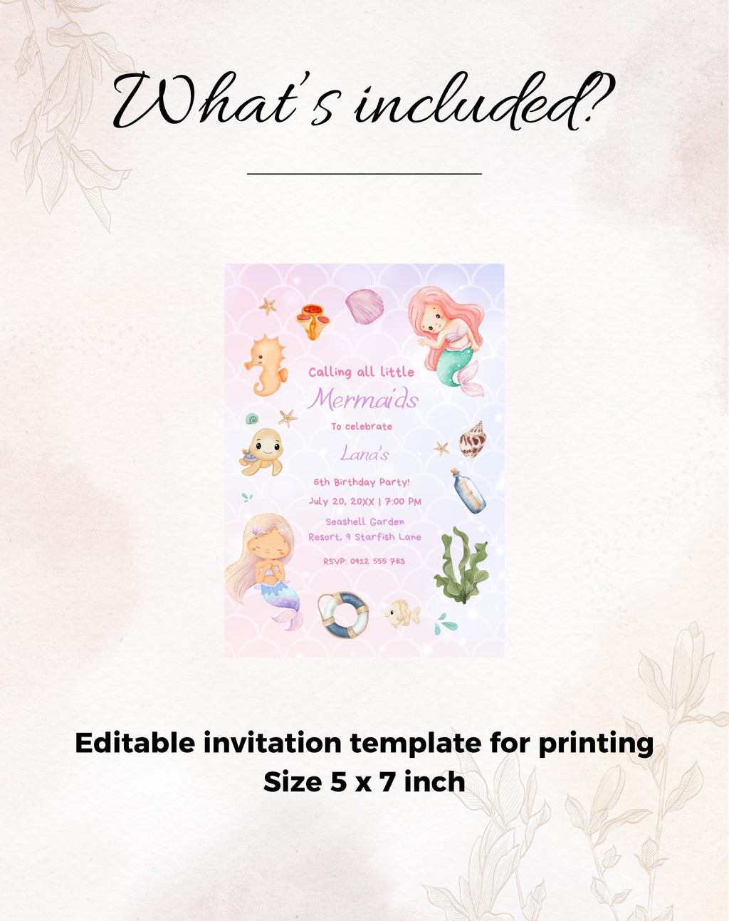 Mermaid Under the Sea Kids Invitation