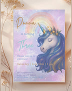 Pastel Rainbow Unicorn Birthday Invitation
