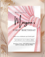 First Birthday Pink Bow Invitation - main design preview