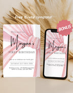 First Birthday Pink Bow Invitation - printable invite design detail