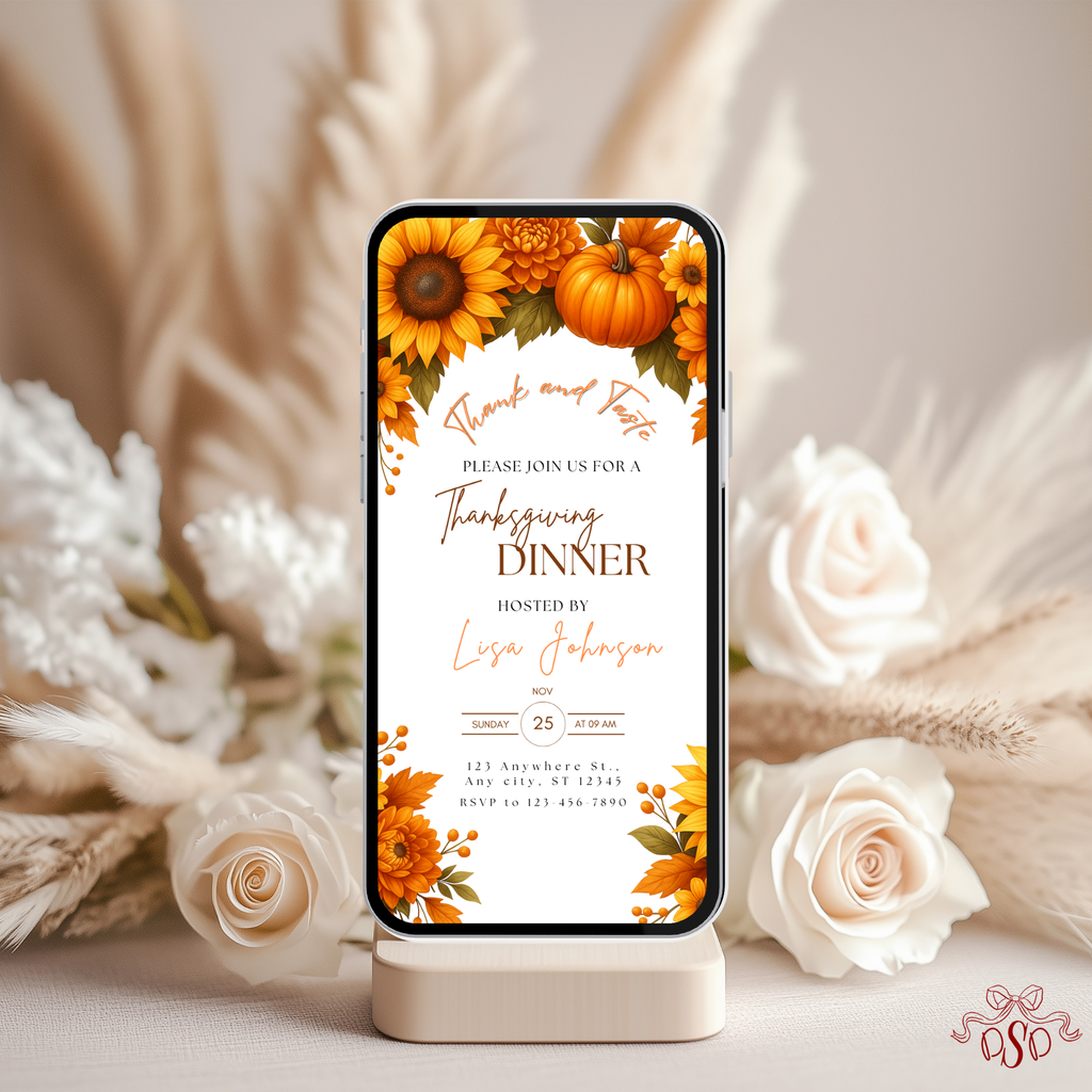 Floral Fall Thanksgiving Dinner Invitation - printable invite design detail