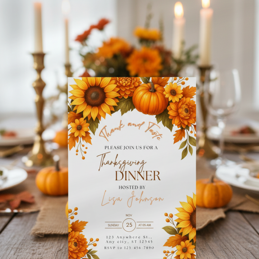 Floral Fall Thanksgiving Dinner Invitation - styled invitation mockup